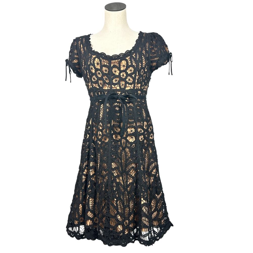 Betsey Johnson Vintage FW97 Black Lace Boho Victorian Cap Sleeve Mini Dress 8 M